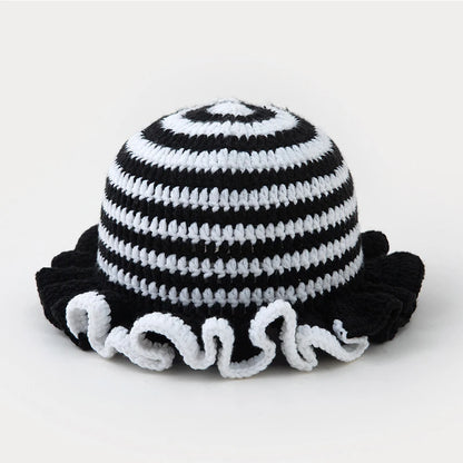 New Colorful Crochet Ruffle Brim Knit Bucket Hats