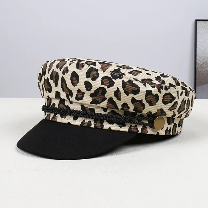 New Women Leopard Print Beret Hat Cotton Painter Cap