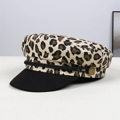 New Women Leopard Print Beret Hat Cotton Painter Cap