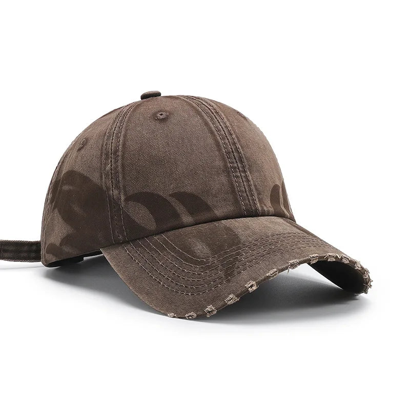 Unique Versatile Fashion Japanese Retro Washed Mixed-Color Ripped Baseball Cap