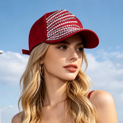 Satin Imitation Pearl Rhinestone Breathable Baseball Cap