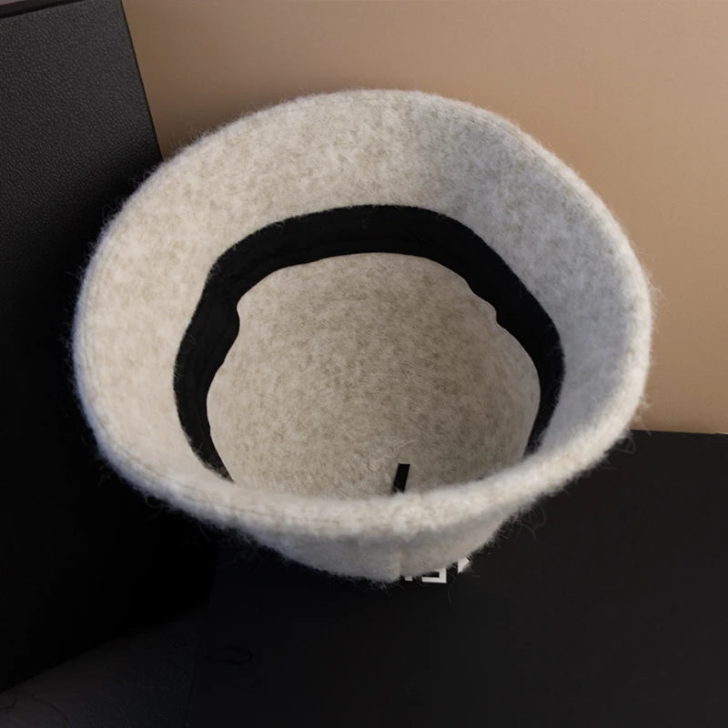 Designer Wool Warm Bucket Hat Women Fashion Fisherman Winter Hats