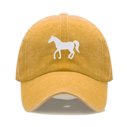 Horse Embroidered Baseball Cap For Women Men Fashion Adjustable Washed Cotton
