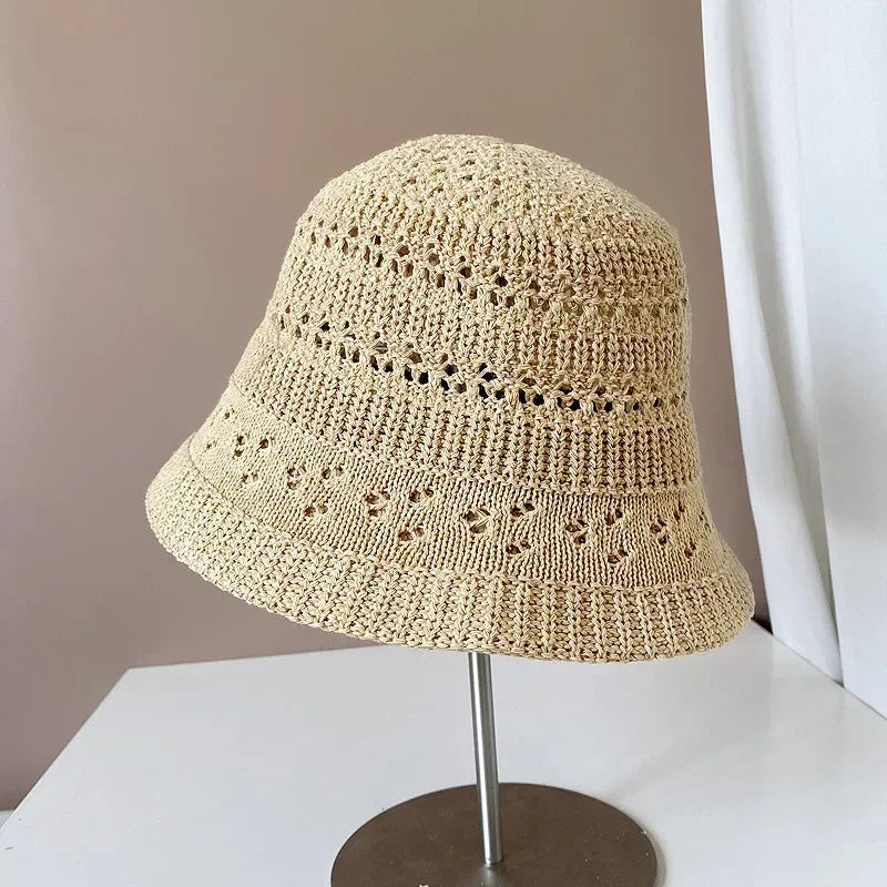 Women's Trendy Hollow Knit Bucket Hat - Breathable Summer Sun Cap