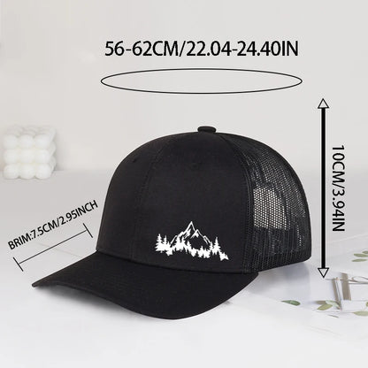 Mountain & Pine Tree Print Trucker Hat