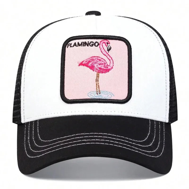 Unisex Flamingo Patch Embroidery Baseball Net Caps Spring and Summe