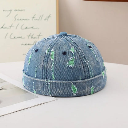 Broken Denim Docker Cap Adjustable Frayed Edges