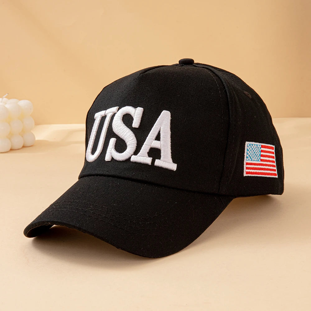 Fashion USA Letter Embroidered Baseball Cap American Flag Patch Adjustable Patriotic Dad Hat Outdoor Casual Daily