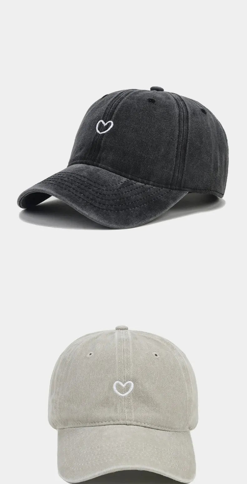 Hat New For Women Men Washed Cotton Baseball Cap Soft Top Embroidered Love Retro