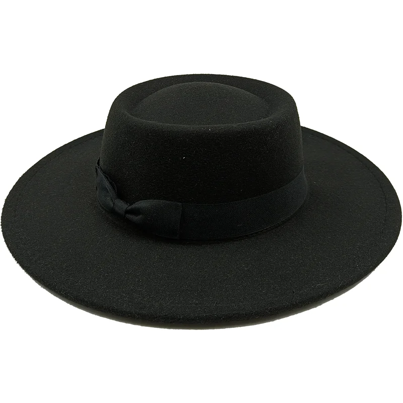 Bow Tie Fedora Hat Winter Round Bumpy Surface Flat Top