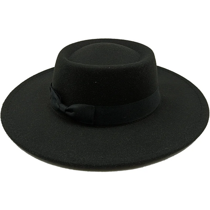 Bow Tie Fedora Hat Winter Round Bumpy Surface Flat Top