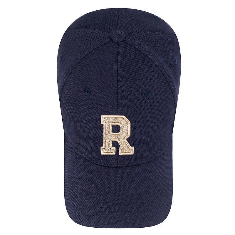 New High Quality R Letter  Gold Thread 3D Embroidery Adjustable Elastic Pineapple Cloth Baseball Cap Sun Hat