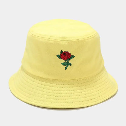 Four Seasons Cotton Rose Embroidery Bucket Hat