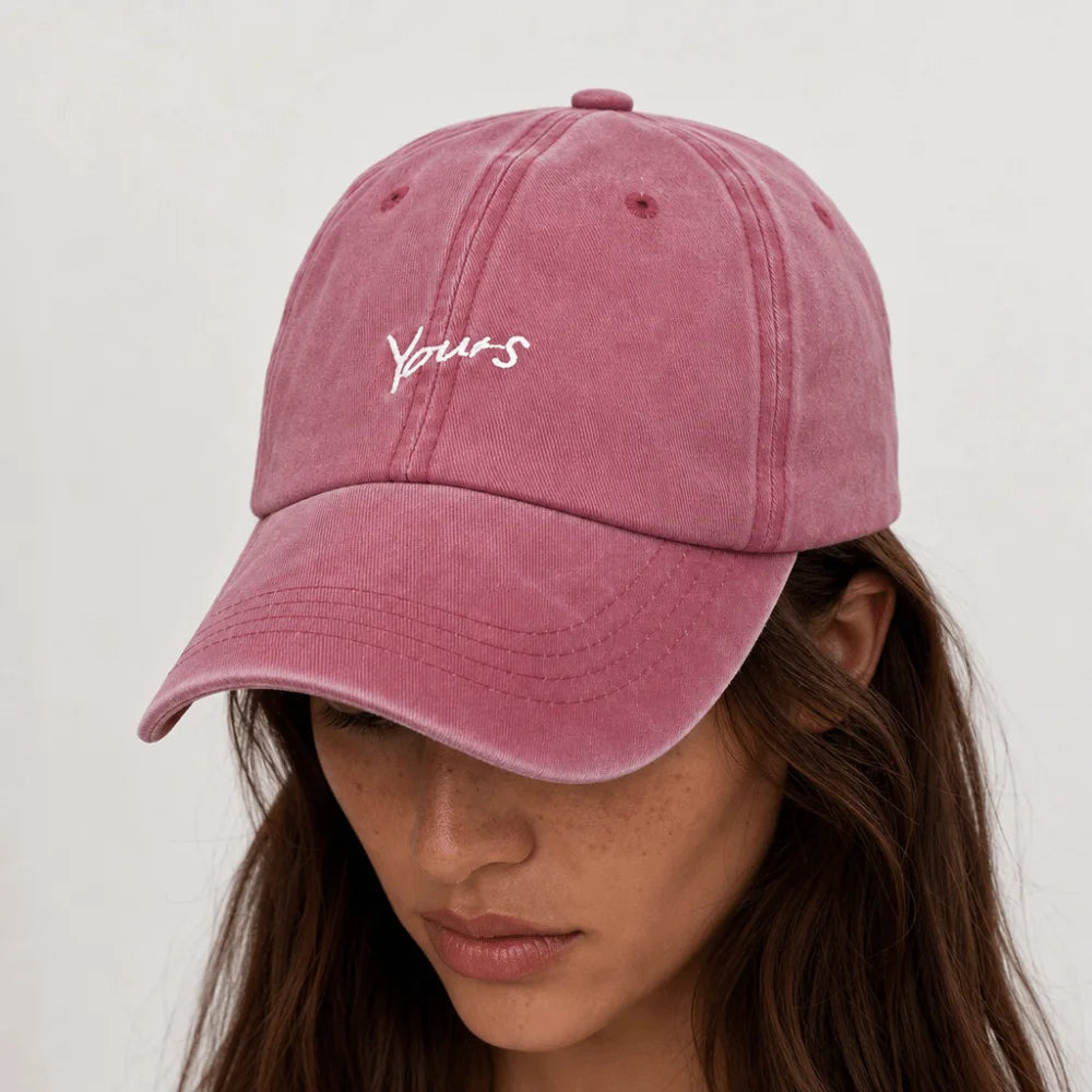 Washed Cotton Yours Letter Embroidered Cap