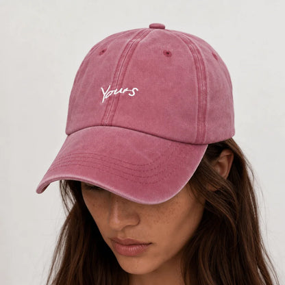 Washed Cotton Yours Letter Embroidered Cap