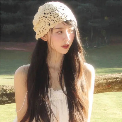 Handmade Crochet Hollow Head Japan Knit Cap Spring Summer