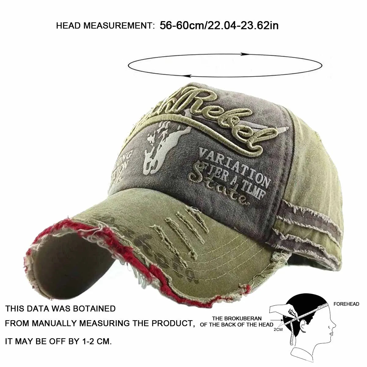 Unisex Black Rebel Letter Embroidery Wash Baseball Caps