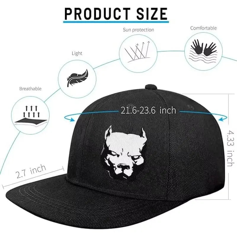 Flat Bill Hats For Men Snapback Snap Backpack Hat For Boy Wide Brim Pitbull Lids Black Baseball Cap