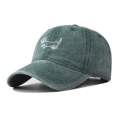 Cotton Washed Dog Embroidered Baseball Cap
