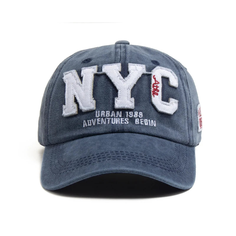 New Vintage Big Letter NYC Baseball Cap Men Cotton Washed Spring Autumn
