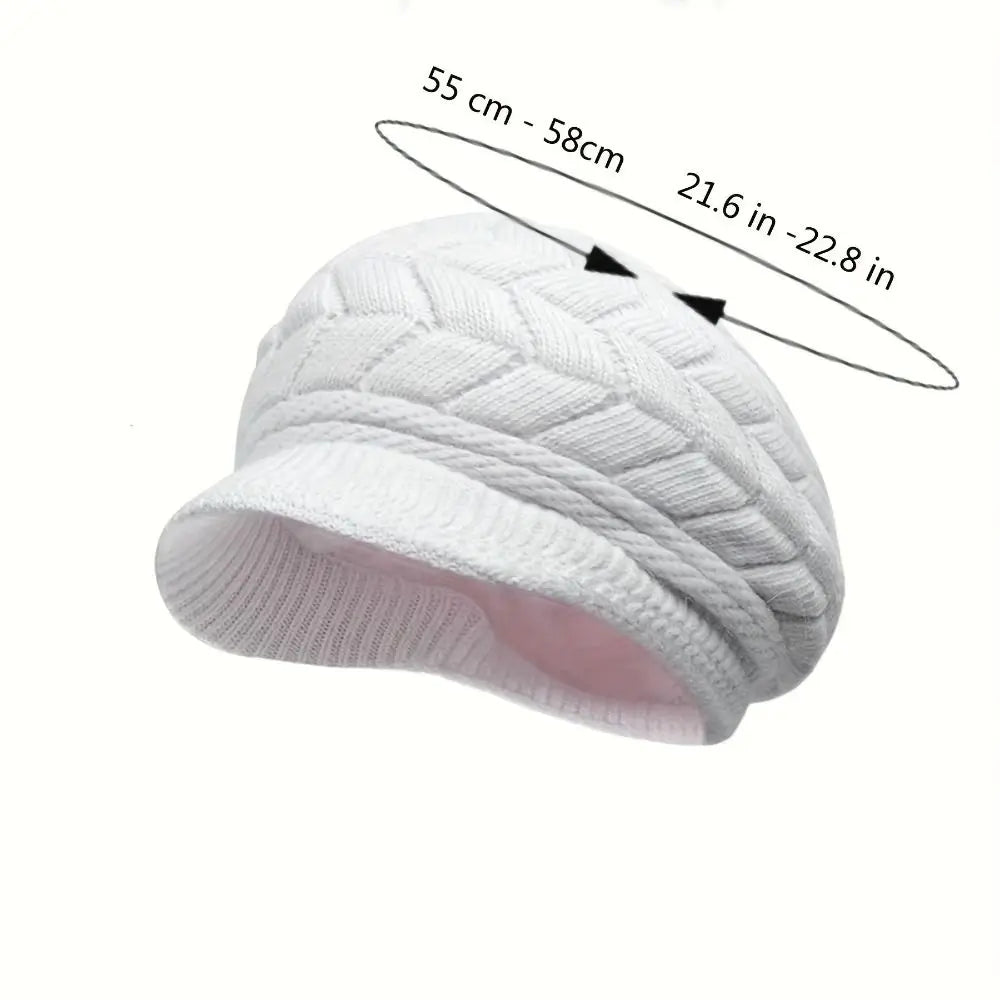 Thicken Warm Striper Knitted Cap Winter Brim Caps