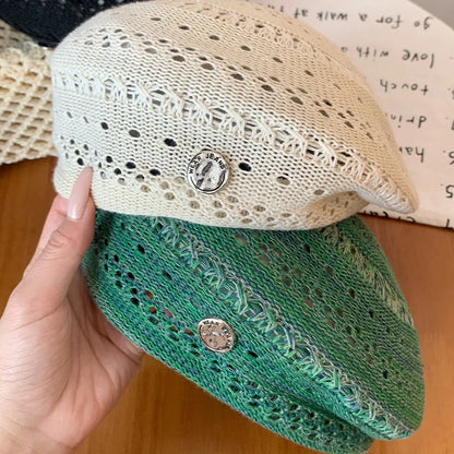 Vintage Hollow Mint Green Beret Women's Summer