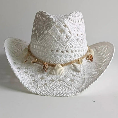 Hand-Woven Crochet Raffia Cowboy Hat