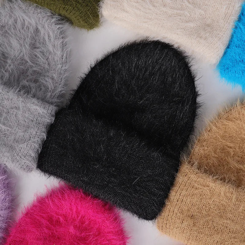 Candy Color Winter Hats Woman Cozy Knitted Beanie Women