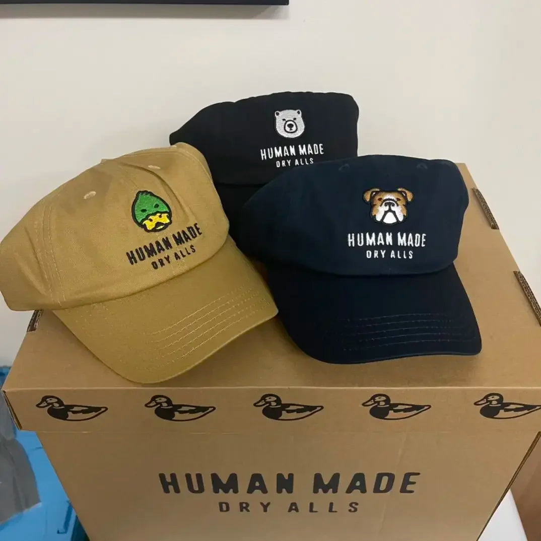 HUMAN MADE Cartoon Animal Head Baseball Cap Japanese Street Spring Summer Unisex Sun Peaked Hat Daily