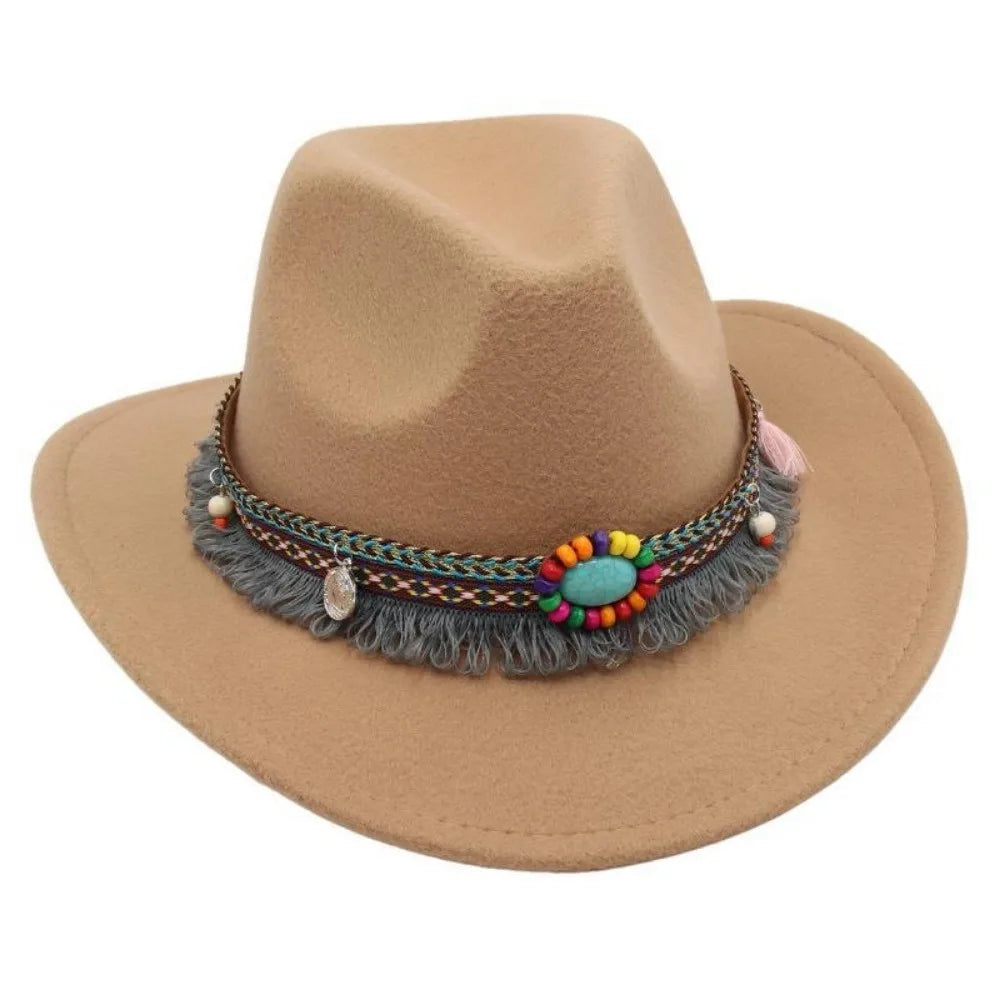 Ethnic Style Western Cowboy Hat Wide Brim Roll Brim Cowgirl Cap