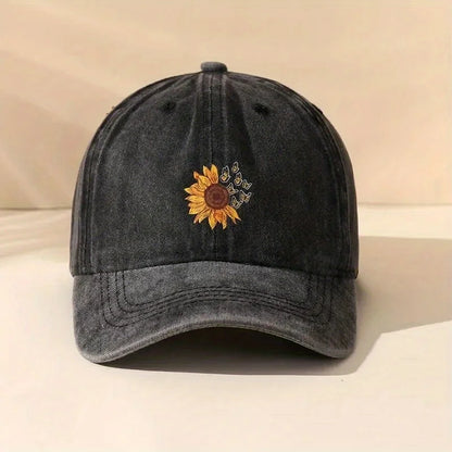 Sunflower Printed Baseball Cap with Retro Washed  for Both Men and Women