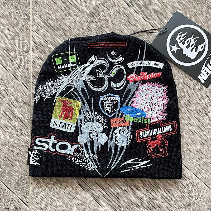 Patch Print Beanie Black Cap
