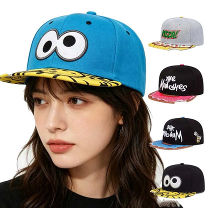 Unisex Eye PIZZA Embroidery Hip Hop Hats Spring and Autumn Outdoor Adjustable Casual Baseball Caps Sunscreen Hat