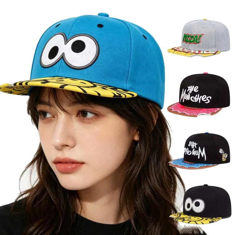 Unisex Eye PIZZA Embroidery Hip Hop Hats Spring and Autumn Outdoor Adjustable Casual Baseball Caps Sunscreen Hat