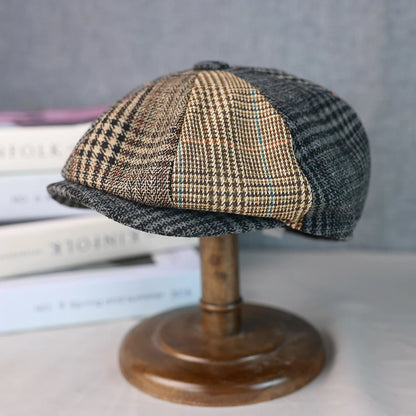 Men Newsboy Hats Wool Autumn Vintage Herringbone Octagon Cap