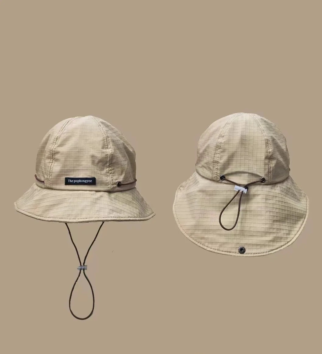Japanese Drawstring Contrasting Fisherman Hat, Versatile For Outdoor Outings In All Seasons