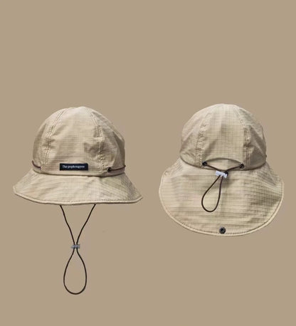 Japanese Drawstring Contrasting Fisherman Hat, Versatile For Outdoor Outings In All Seasons