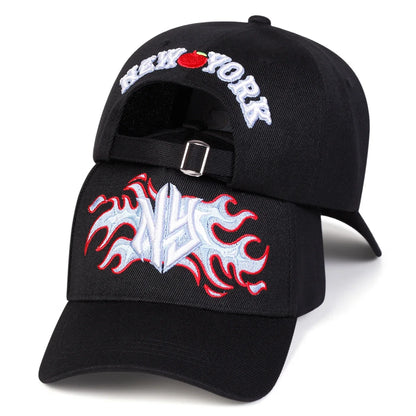 Unisex NY Flame Embroidery Baseball Caps Spring Autumn
