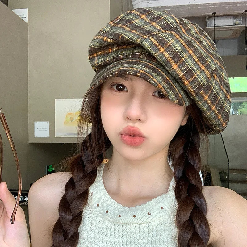 Women's Four Seasons Retro Beret Checkered Octagonal Hat