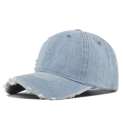 High Quality Perforated Denim Hat, Vintage Baseball Cap