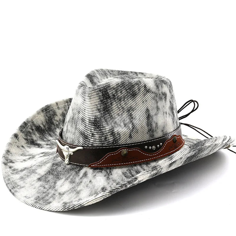 Vintage Style Unisex Cowboy Hats Bull Head Wide Brim