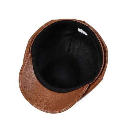Genuine Leather Hat Cap Cowhide Beret Warm Cotton Men