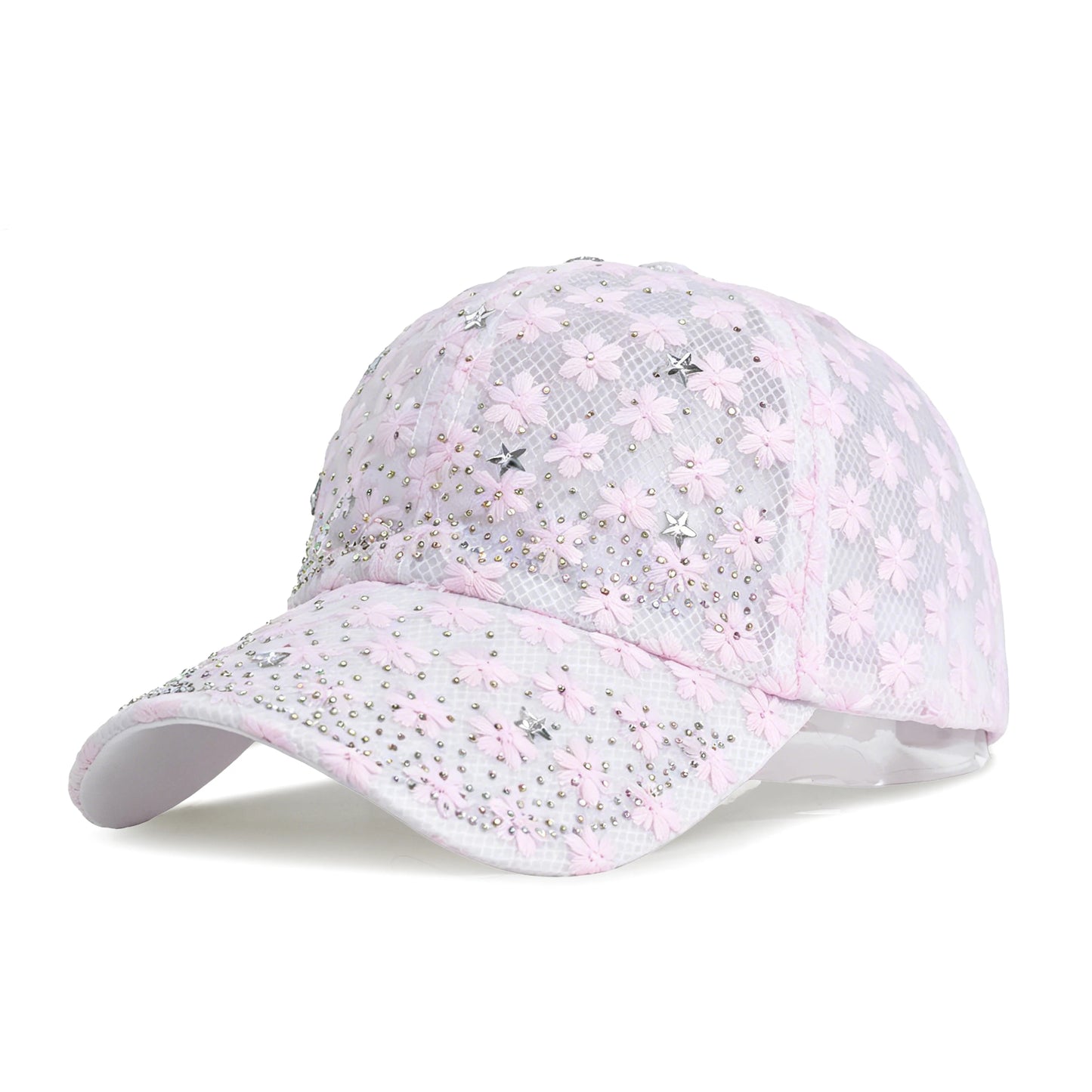 Shiny Rhinestone Lace Flower Baseball Cap