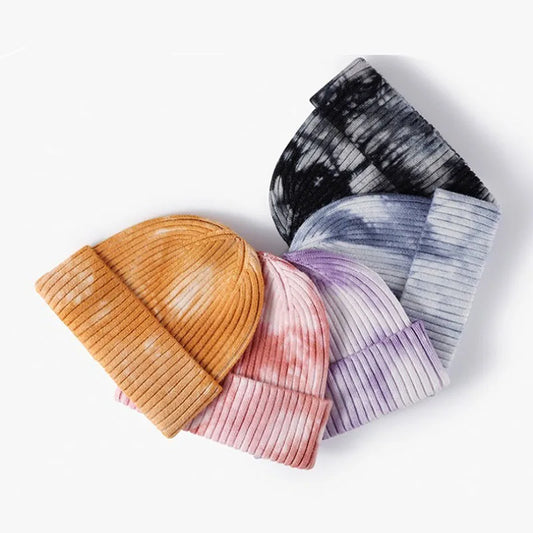 Autumn Winter Fashion Hat Tie Dye Knitted Beanie