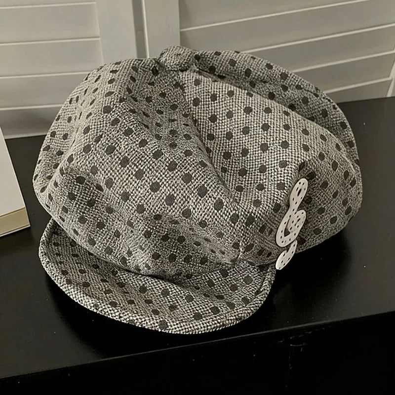 Music Symbol Design Polka Dot Hat Women's White Polka Dot Beret