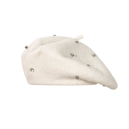 Rhinestone Women Beret Hat Autumn Winter Vintage French Artist Cap