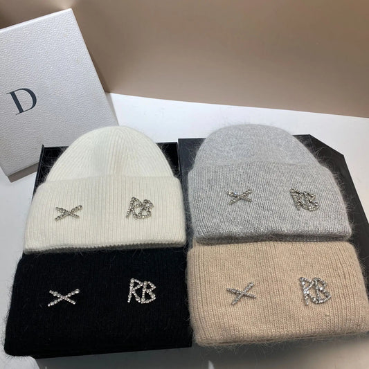 New RB Letters Rabbit Hair Knitted Hat