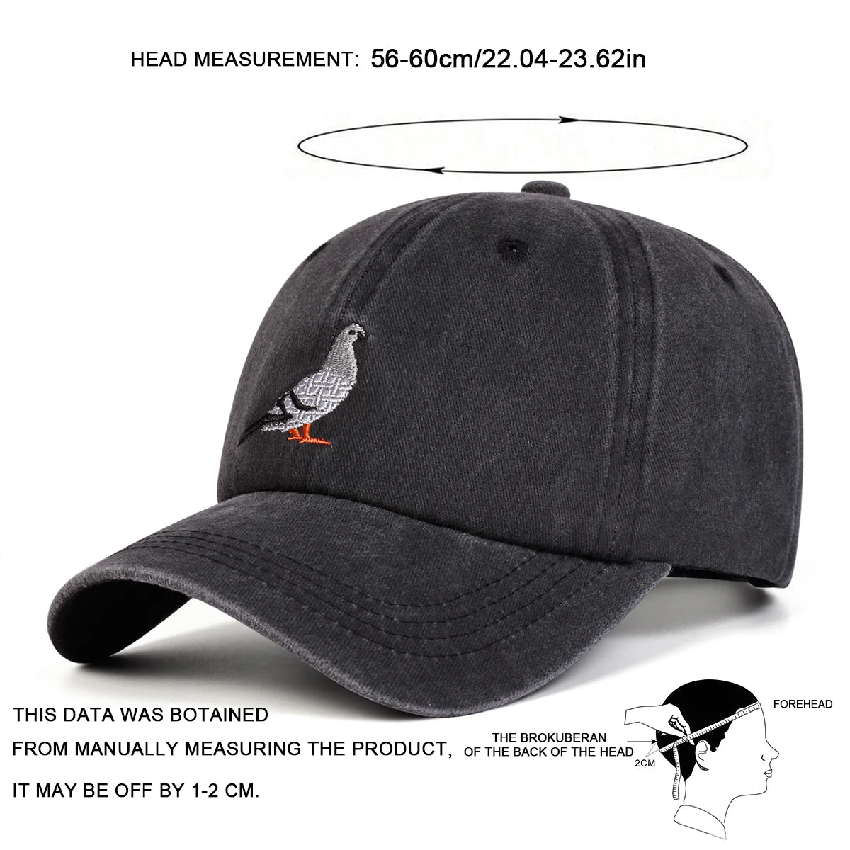 Unisex Pigeon Embroidery Washed Denim Baseball Caps