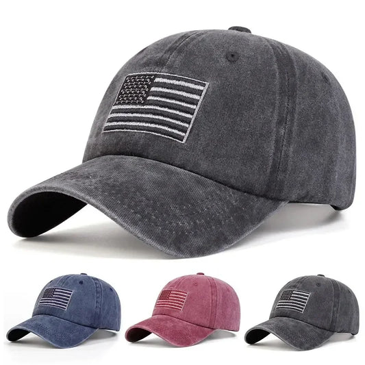 Unisex American Flag Embroidery Wash Baseball Caps Spring and Autumn Outdoor