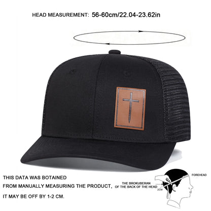 Unisex Cross Brown Leather Label Baseball Net Caps Outdoor Adjustable Casual Sunscreen Hat